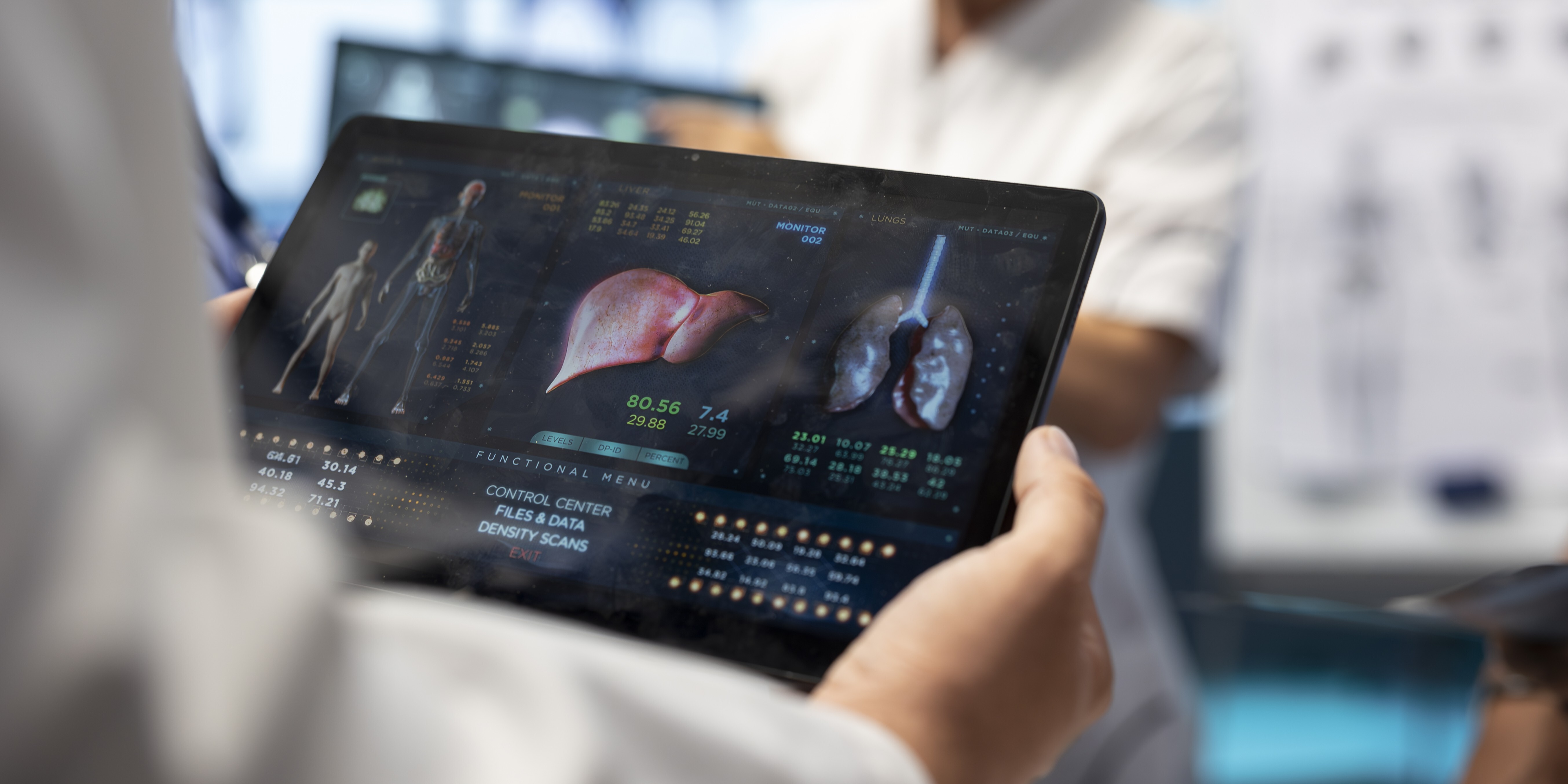 Professional doctor analyzing lungs and liver radiography test result